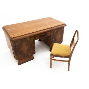 An Impressive Art Deco Desk With Chair, Poland, Circa 1930.