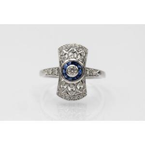 Elegant Art Deco Style Diamond And Sapphire Ring.