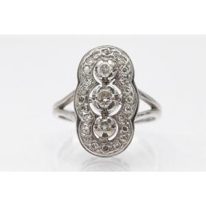 Art Deco Style White Gold Ring With Diamonds.