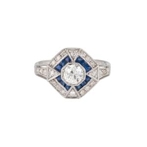 Art Deco Ring With Diamonds And Sapphires, Western Europe, 1980s.