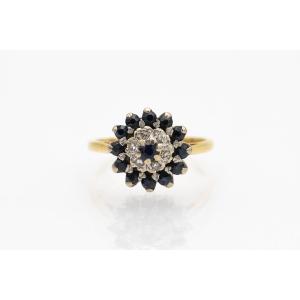 Gold Ring With Diamonds And Sapphires, Great Britain, Birmingham, 1960s.