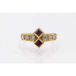 Vintage Gold Ring With Rubies And Diamonds, Circa 1970s.