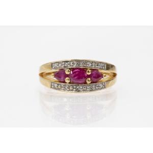 Vintage Gold Ring With Rubies And Diamonds, France.