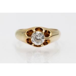 Gold Solitaire Ring With 0.80 Ct Old European Cut Diamond.