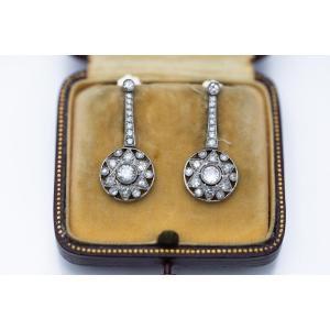 Vintage Art Deco Gold And Platinum Star Motif Earrings 1.04ct Western Europe