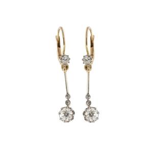 Gold Drop Earrings With Old-cut Diamonds.