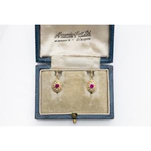 Vintage Gold Earrings With Synthetic Rubies