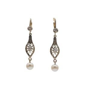 Vintage Drop Earrings Adorned With Pearls And Old-cut Diamonds, First 
