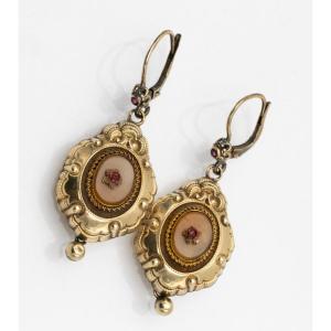 Gold And Silver Biedermeier Style Drop Earrings.