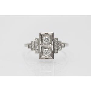 Vintage Art Deco Platinum Ring Set With Antique Brilliant-cut Diamonds