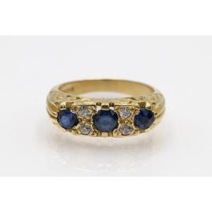 Vintage Gold Ring With Sapphires And Diamonds, Great Britain, Sheffield, 1993.