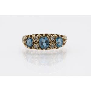 Vintage Ring Adorned With Topaz And Diamonds, Great Britain, Second Half Of The 20th Century