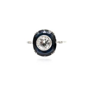 Unique Art Deco Ring With A 0.75 Ct Diamond And A Synthetic Sapphire, France, 1930s.