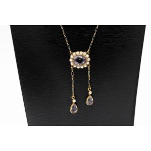 Neglected Antique Gold Necklace With Amethysts And Pearls, Circa 1900.