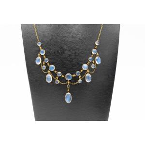 Antique Art Nouveau Gold Necklace Adorned With Moonstones, First Half Of The 20th Century.