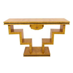 Art Deco-style Geometric Console Table Made Of Burl Walnut.