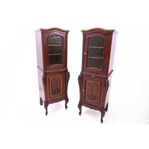 A Pair Of Narrow, Interesting Display Cabinets, France, Circa 1900.
