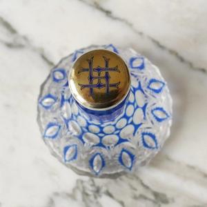 Large Baccarat Crystal Perfume Bottle Cut Blue Overlay & Enamelled Silver Vermeil. E-mail