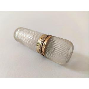 Ribbed Glass Salt Flask And Silver Vermeil Frame. XIXth Century. Salts