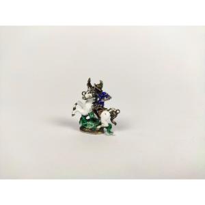 Dlg d'H. Böhm: Rare Saint George Neo Renaissance Seal Pendant In Enameled Silver. 19th Century