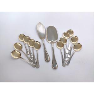 Puiforcat: Heavy Silver Vermeil Ice Cream Service. St. Louis XVI. Spoons & Cutlery