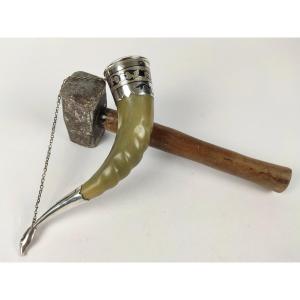 Curious Drinking Or Liberation Cup In Horn And Solid Russian Silver. Soviet Period, 20th Century. 