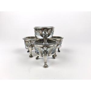 Jp Bibron:  Set Of Four Salt Cellars From The Empire Period, 2nd Cockerel. Winged Women. 19th