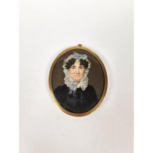 Pierre-louis Bouvier: Painted Miniature Portrait Of A Woman. Late 18th - 19th Century. Geneva