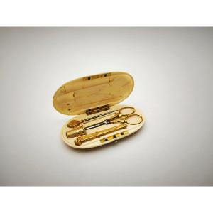 Solid Gold Sewing Kit In Its Case. Napoleon III Period, 19th Century.