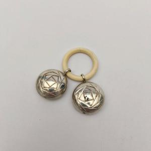 Original Art Deco Period Sterling Silver And Bone Child's Rattle. Early 20th Century. 