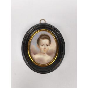 Miniature Funeral Or Mourning Portrait Of A Child / Young Boy In The Clouds. Early 19th Century