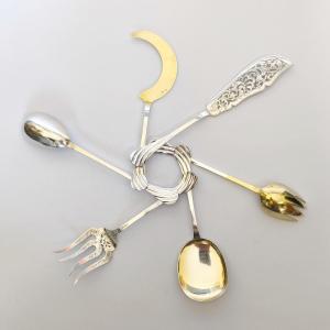 Monney: Solid Silver And Silver-gilt Serving Cutlery: Salad, Fish & Ice Cream. Late 19th Century