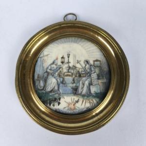 Allegorical Religious Miniature Painting Counter-revolutionary 18th Century - Revolution. Royalist