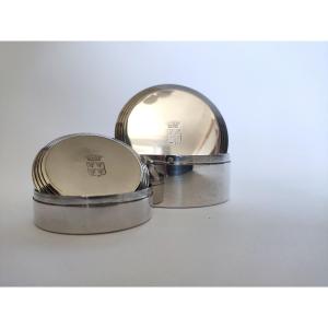 Boucheron: Solid Silver Armorial Boxes. Heraldic Engraving Under Count's Crown.