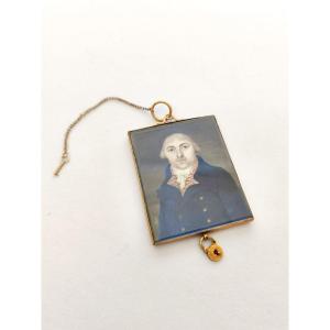 First Empire: Miniature Of A Man In A Solid Gold Frame And Padlock. Early 19th Century. Hair