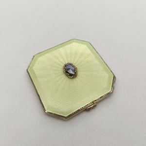 Clifford Davis: Art Deco Powder Compact / Handbag Mirror. Solid Silver, Guilloché And Enamel. 20th Century