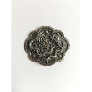 Indochina / China: Solid Silver Belt Buckle With Dragon Decoration. 19th Century. 