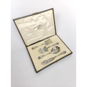 Charles Barrier: Empire Style Openwork Solid Silver Mignardise Or Petit Four Service.