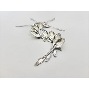 Lapparra: Twelve Art Nouveau Solid Silver Teaspoons Decorated With Poppies. C1900 