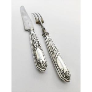 Puiforcat: Serving Utensil With Irises, For Carving Game, Silver. Circa 1900. Art Nouveau.