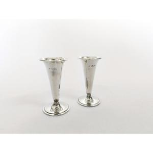 C. Edwards, Late 19th Century: Pair Of Solid English Silver Soliflore Vases. 