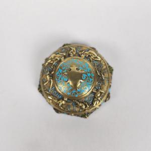 Solid Silver And Vermeil Enameled Troubadour Box, Neo-renaissance Style. 19th Century.