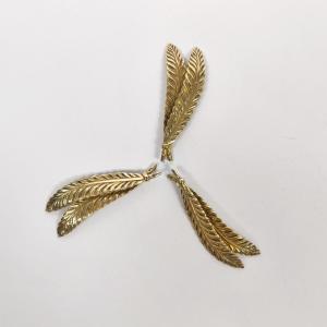 Odiot: Three Plume Knife Rests In Solid Silver Vermeil. 20th Century. 