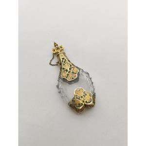 Large Salt Bottle In Glass Or Crystal And Solid Silver Vermeil. Napoleon III Period, 19th Century. 