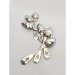 Demaffey: Six Solid Silver Table Spoons, Fazy Family Coat Of Arms. 19th Century. Geneva