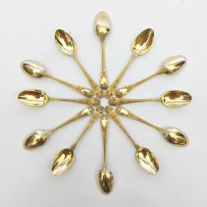 Odiot By Hénin: 12 Solid Silver/vermeil Teaspoons, Napoleon Pattern, Empire Style