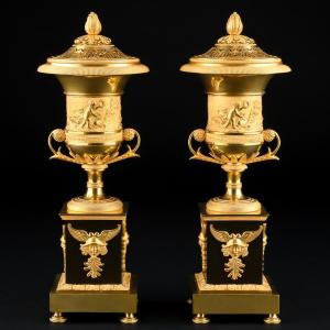 Rare Pair Of 18th Century Directory Period Cassolettes/candleholders For Double Use