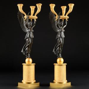 Pierre - Philippe Thomire - Large Pair Of Early Empire Candelabra With Victories 