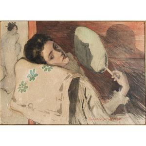  Rupert Bunny (1864 - 1947), Jeanne Morel Japanese Watercolor, Pre-raphaelite Signed