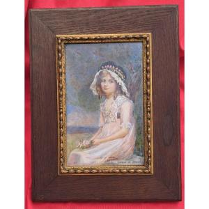 Large Miniature Portrait Girl Suzanne De Bonnal De Noreuil